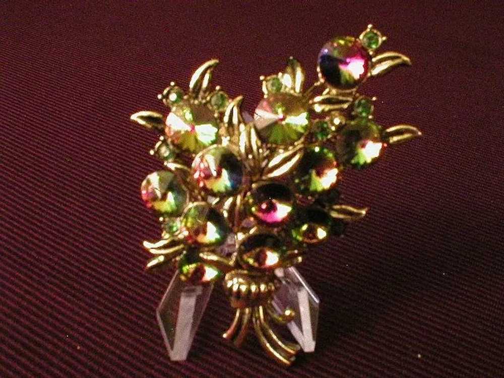 Hollycraft Floral Bouquet Brooch w/Watermelon Riv… - image 1