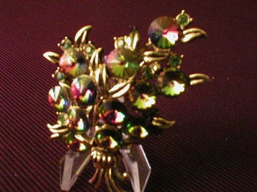 Hollycraft Floral Bouquet Brooch w/Watermelon Riv… - image 2