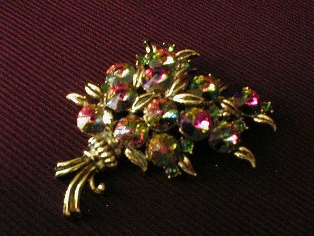 Hollycraft Floral Bouquet Brooch w/Watermelon Riv… - image 3