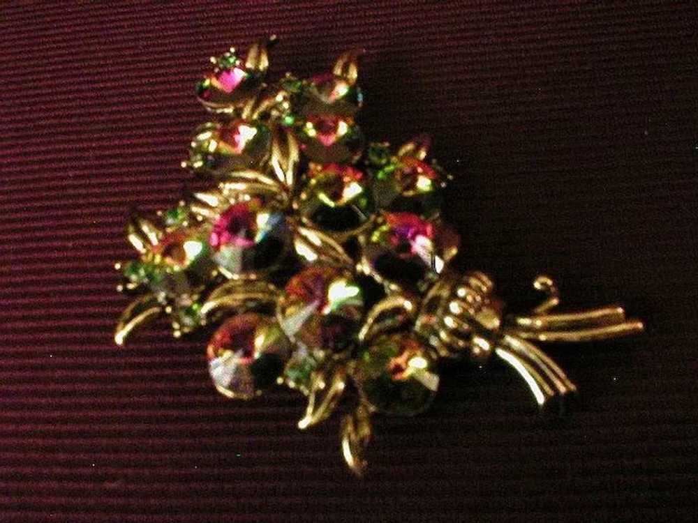 Hollycraft Floral Bouquet Brooch w/Watermelon Riv… - image 4