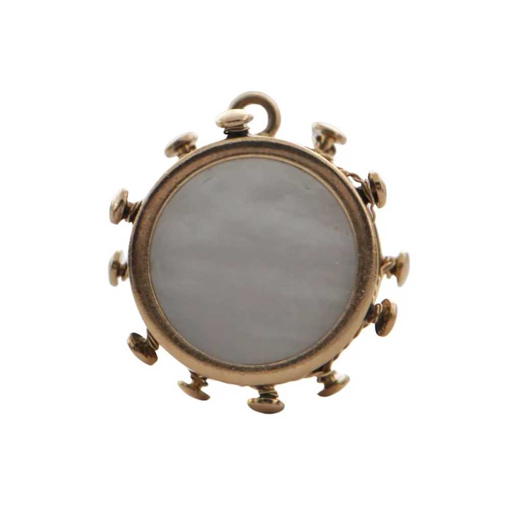 Vintage Mother of Pearl 14k Yellow Gold Drum Charm - image 2