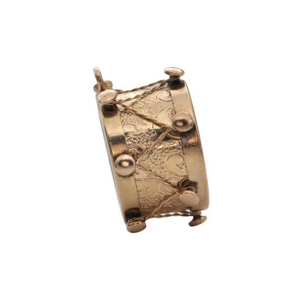 Vintage Mother of Pearl 14k Yellow Gold Drum Charm - image 3