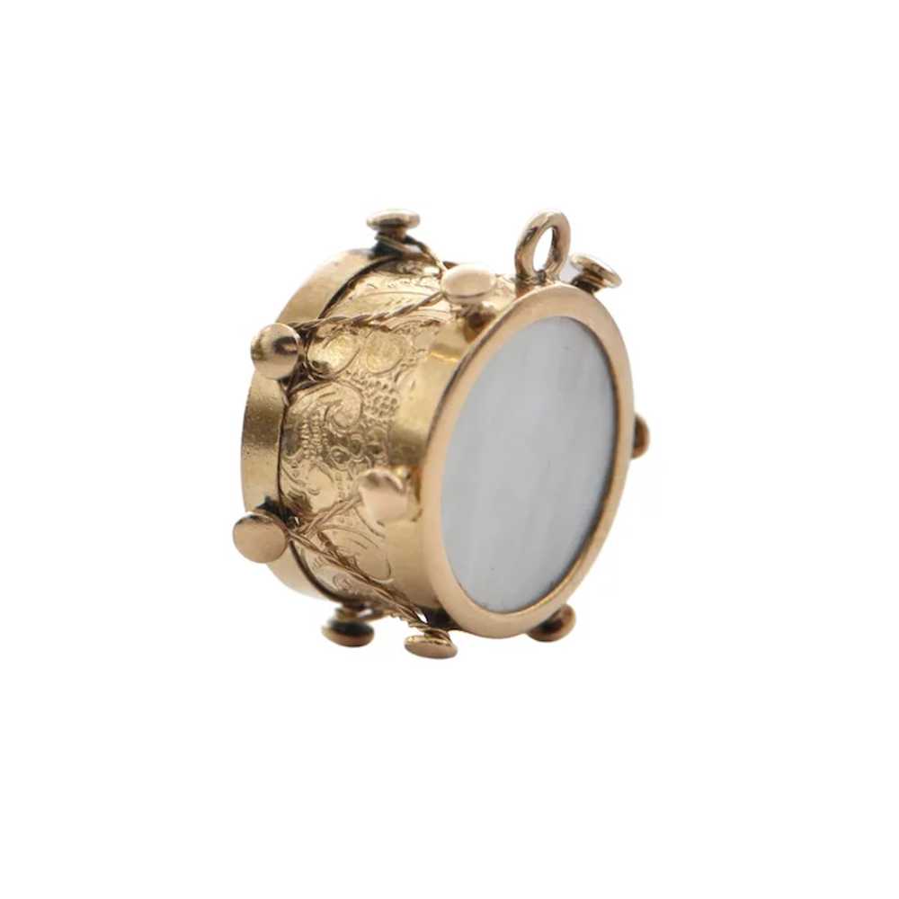 Vintage Mother of Pearl 14k Yellow Gold Drum Charm - image 5