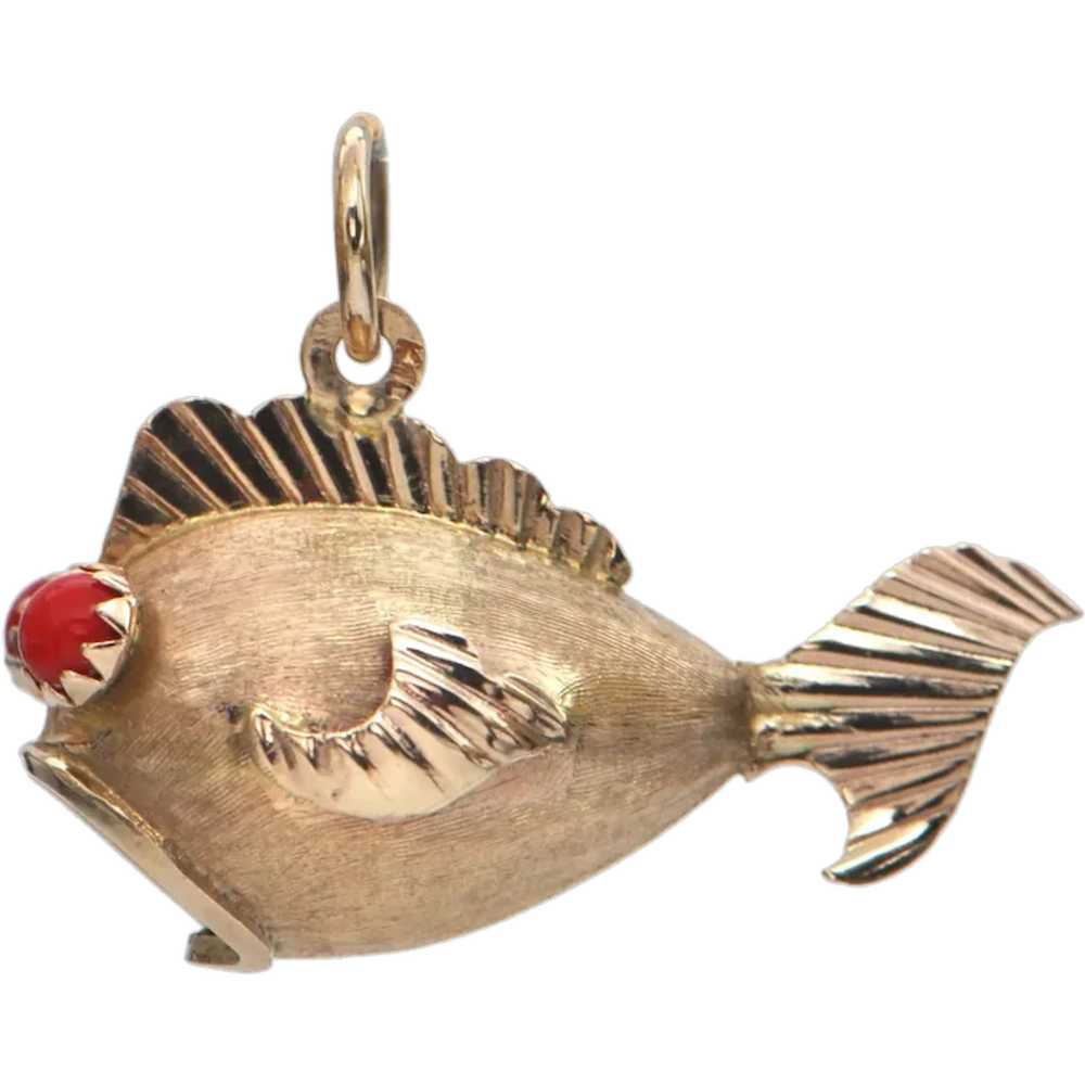 Vintage 10k Gold Puffer Fish Charm - image 1