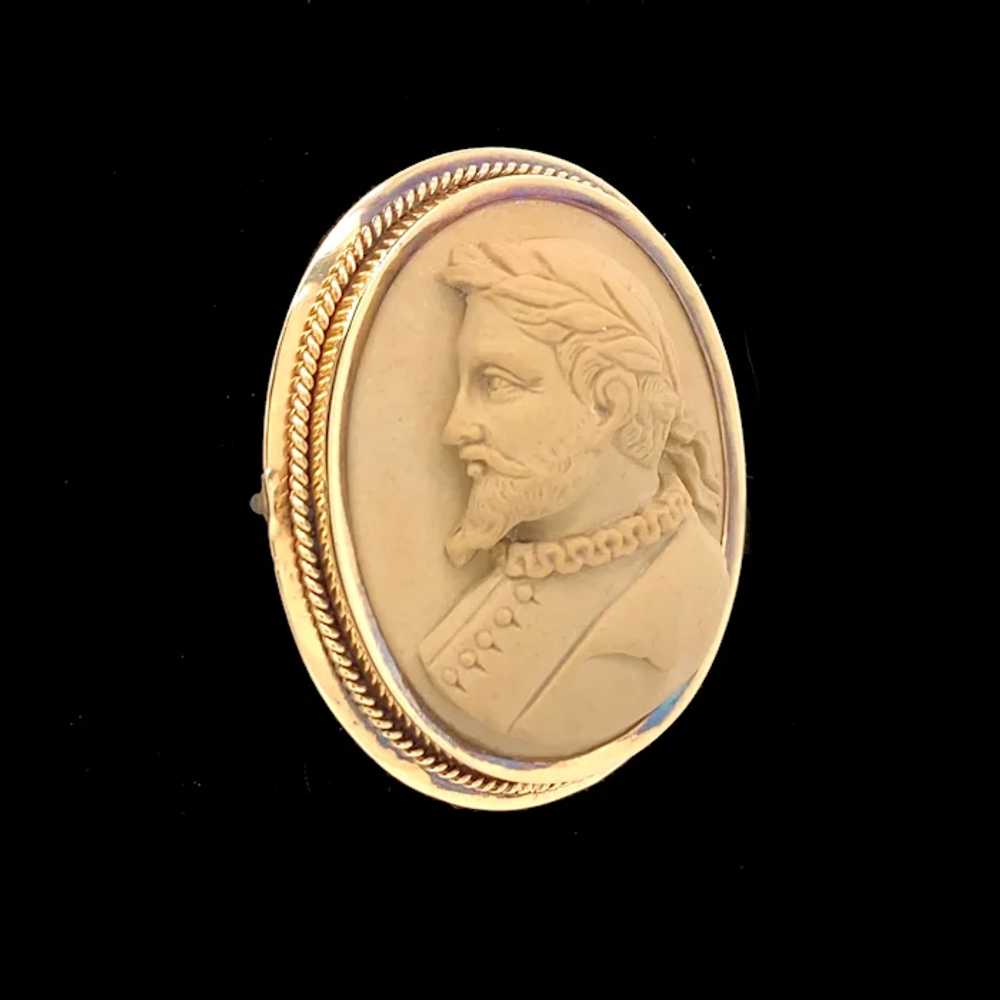 Victorian Lava Cameo Antique Brooch Yellow Gold -… - image 2