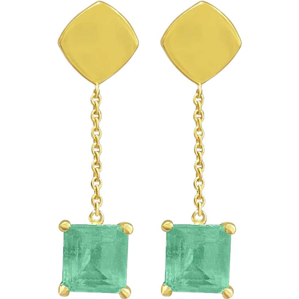 Natural Colombian Emerald Square Cut drop Earring… - image 1