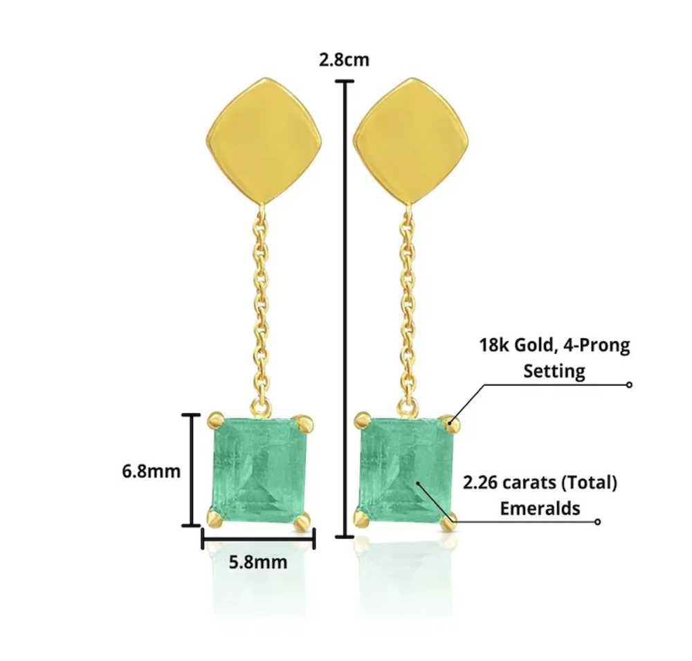 Natural Colombian Emerald Square Cut drop Earring… - image 2