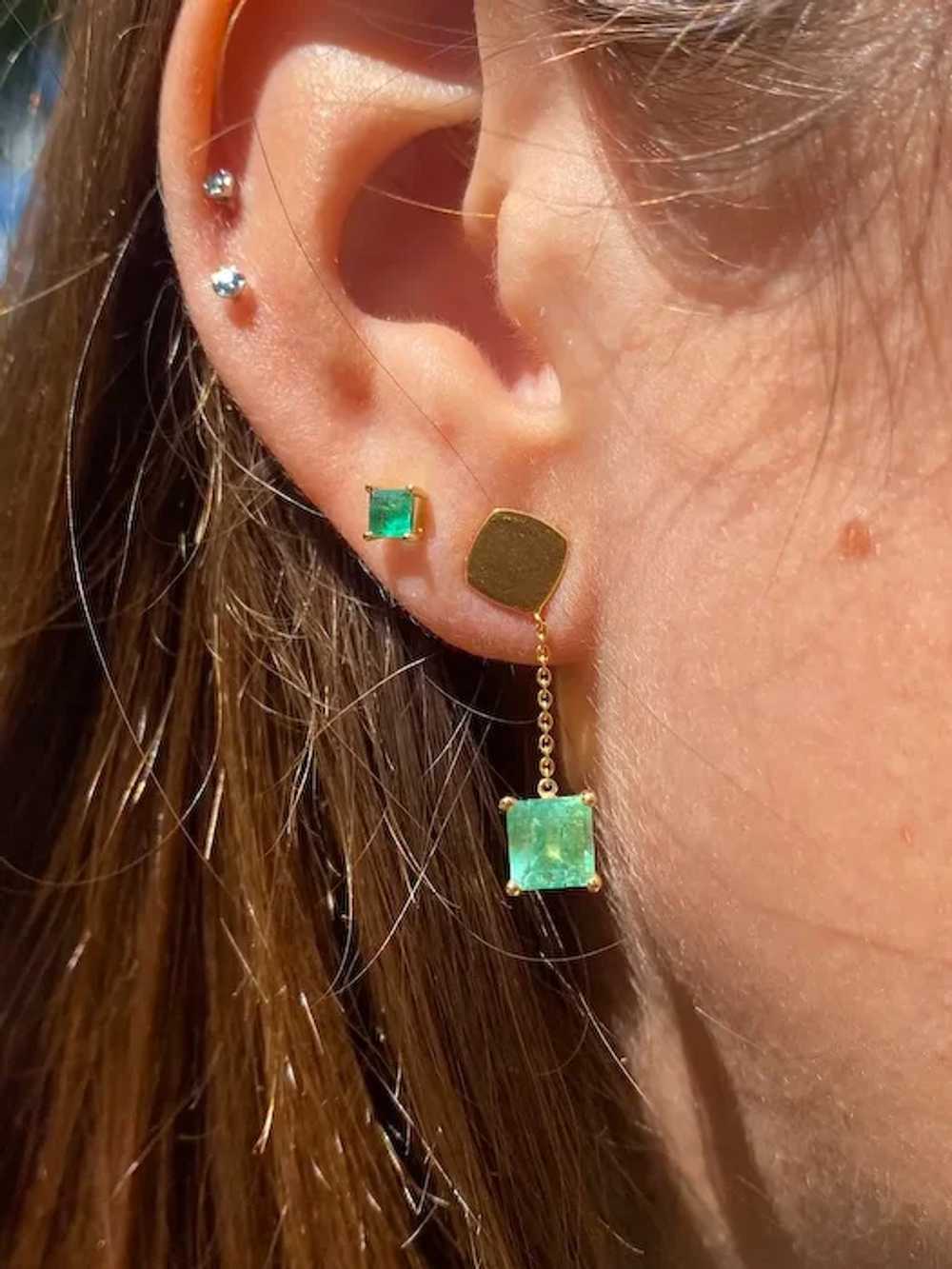 Natural Colombian Emerald Square Cut drop Earring… - image 3