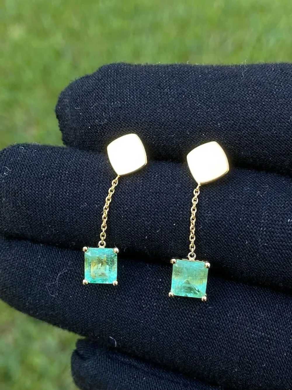 Natural Colombian Emerald Square Cut drop Earring… - image 5