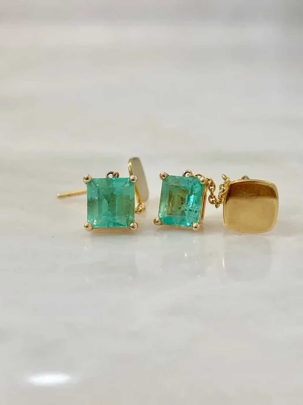 Natural Colombian Emerald Square Cut drop Earring… - image 6