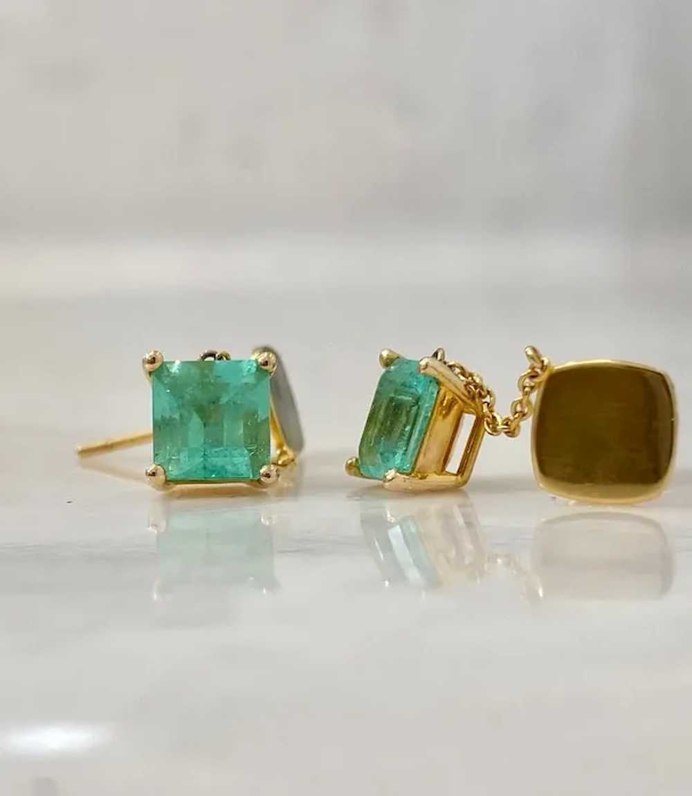 Natural Colombian Emerald Square Cut drop Earring… - image 7