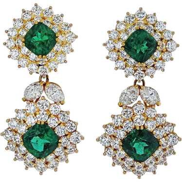 Tiffany & Co.. Signed Emerald and Diamond Drop Ear