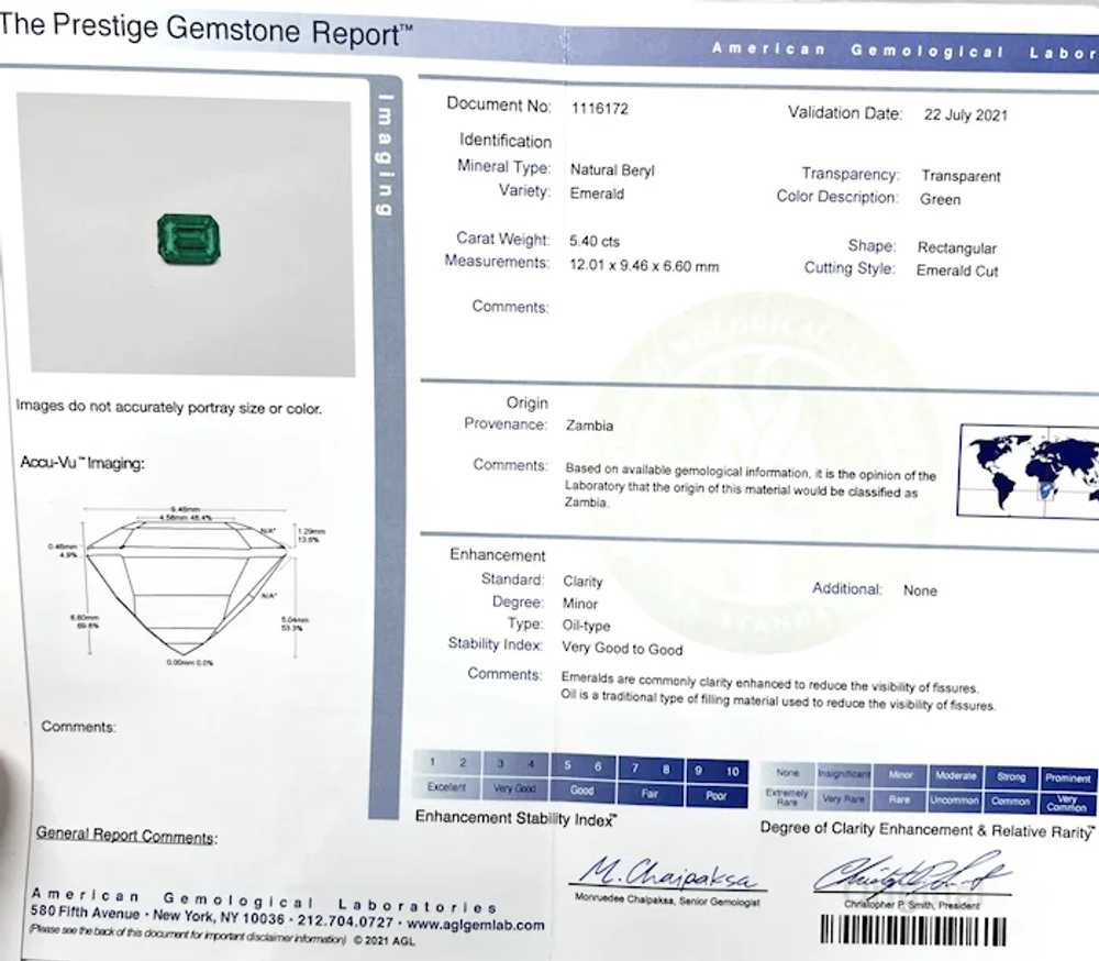 5.40 Carat Zambian Emerald Minor Oil AGL Certifie… - image 3
