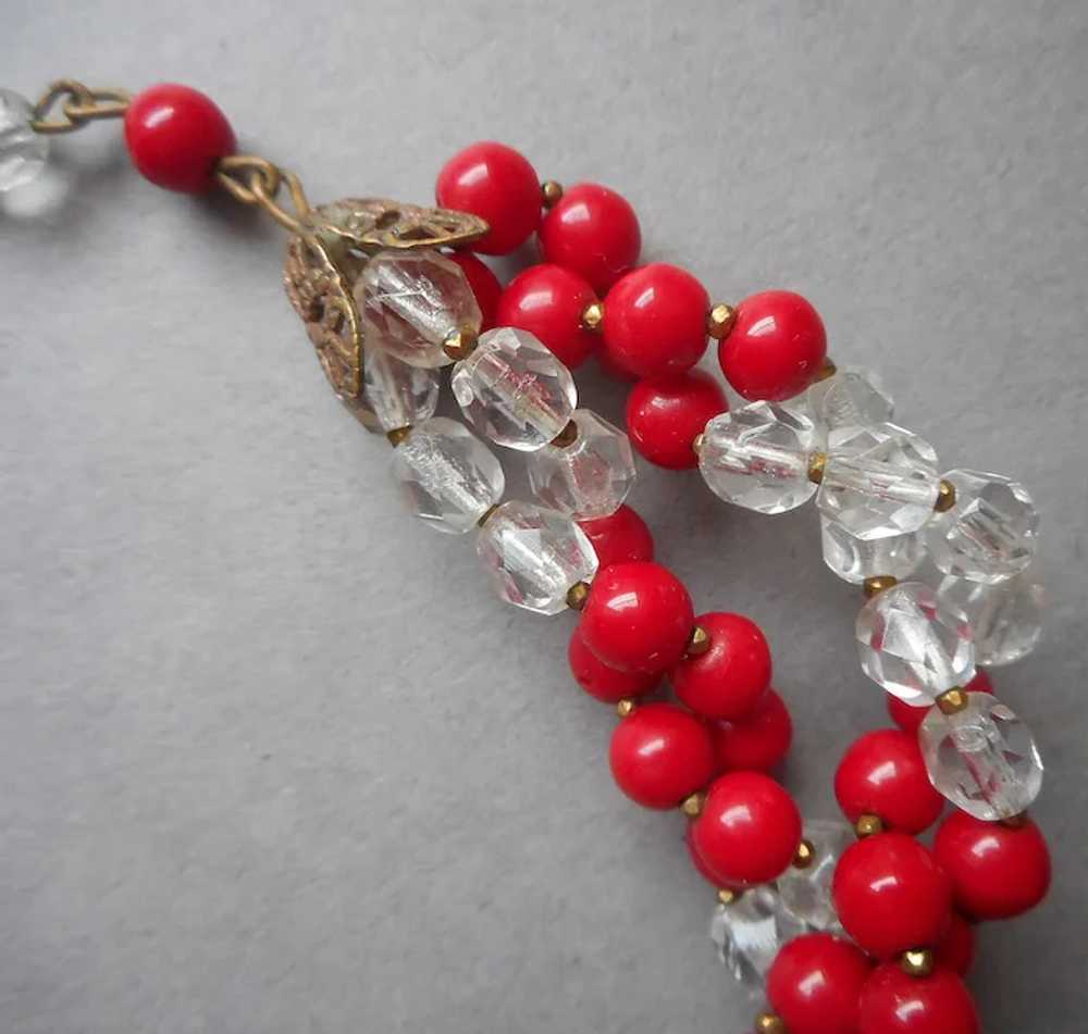 French ca 1940 All Glass Beads Necklace Brass Fil… - image 3