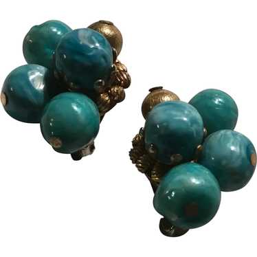 Hattie Carnegie Faux Marbled Turquoise and Gold B… - image 1