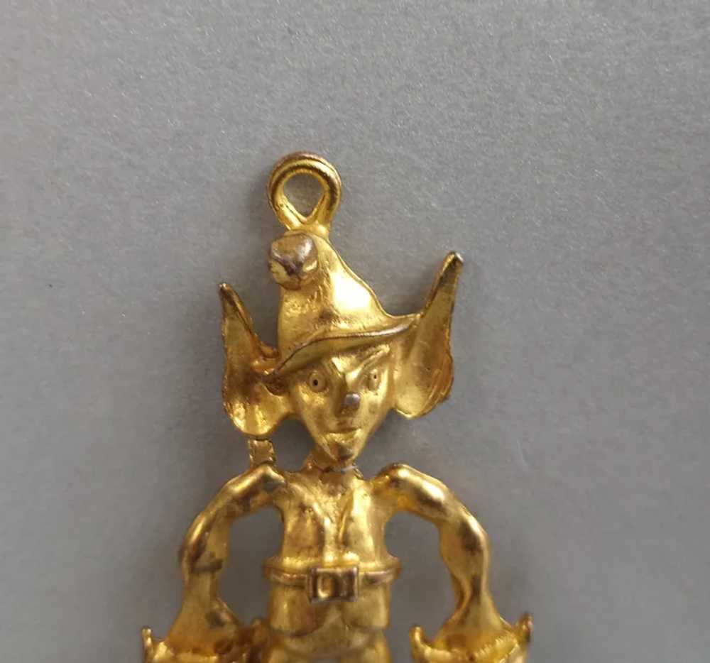 Vintage Mid-Century Goldtone Whimsical Elf Pendan… - image 2