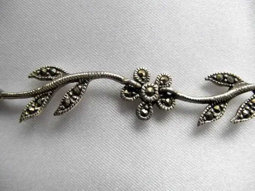 Vintage Sterling & Marcasite Floral Necklace 16" - image 4