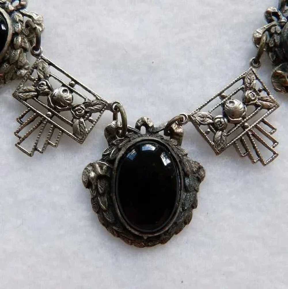 Art Deco Czech Onyx Silver Tone Necklace - image 3