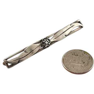 Victorian Sterling Bar Pin with Flower and Leaves - image 1