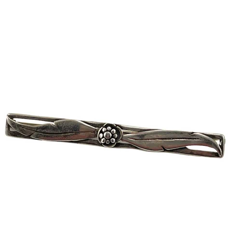 Victorian Sterling Bar Pin with Flower and Leaves - image 2