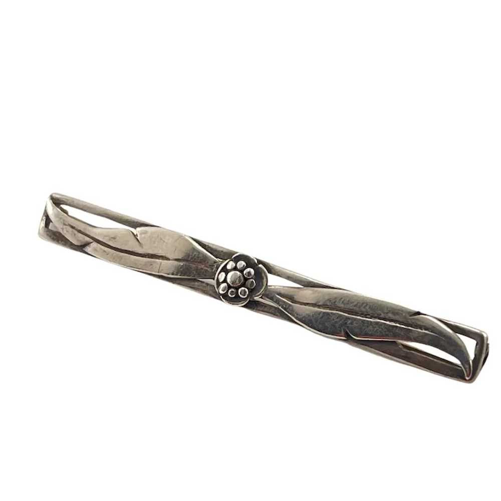 Victorian Sterling Bar Pin with Flower and Leaves - image 3