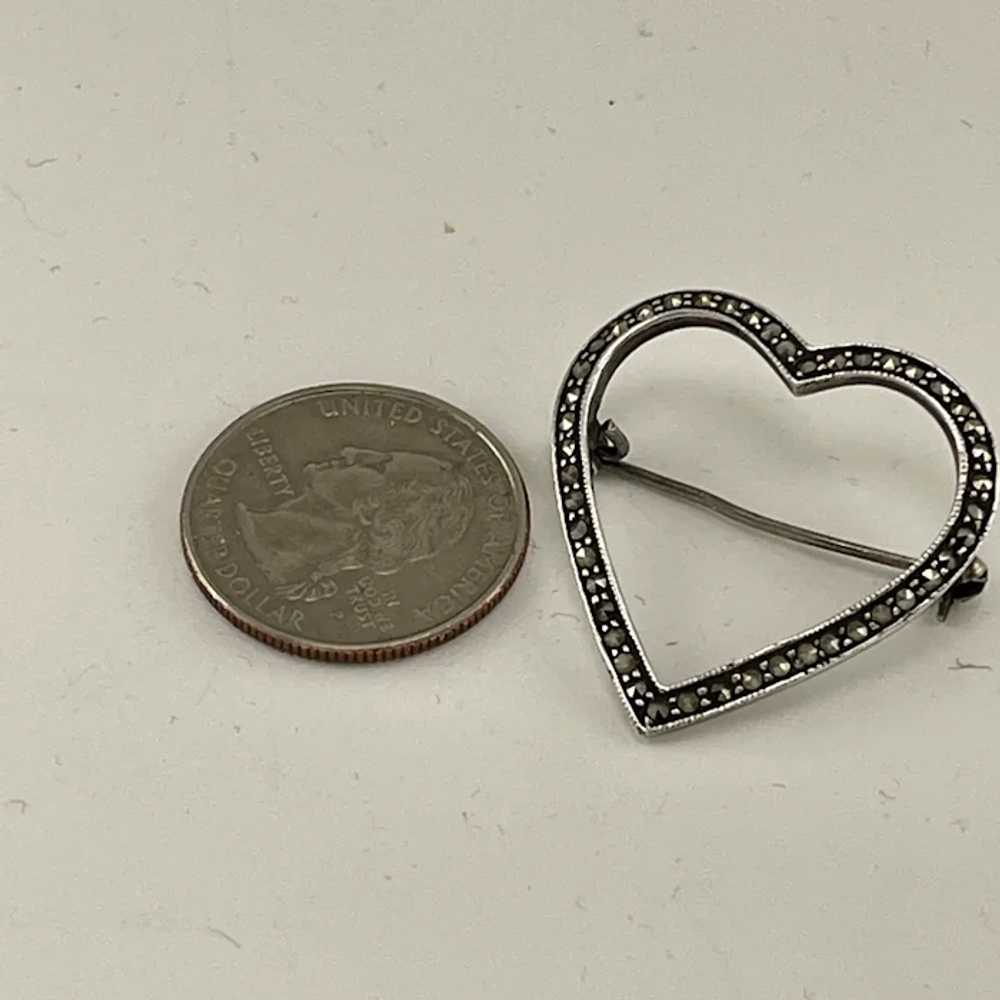 Sterling Silver Marcasite Vintage Heart Pin - image 3
