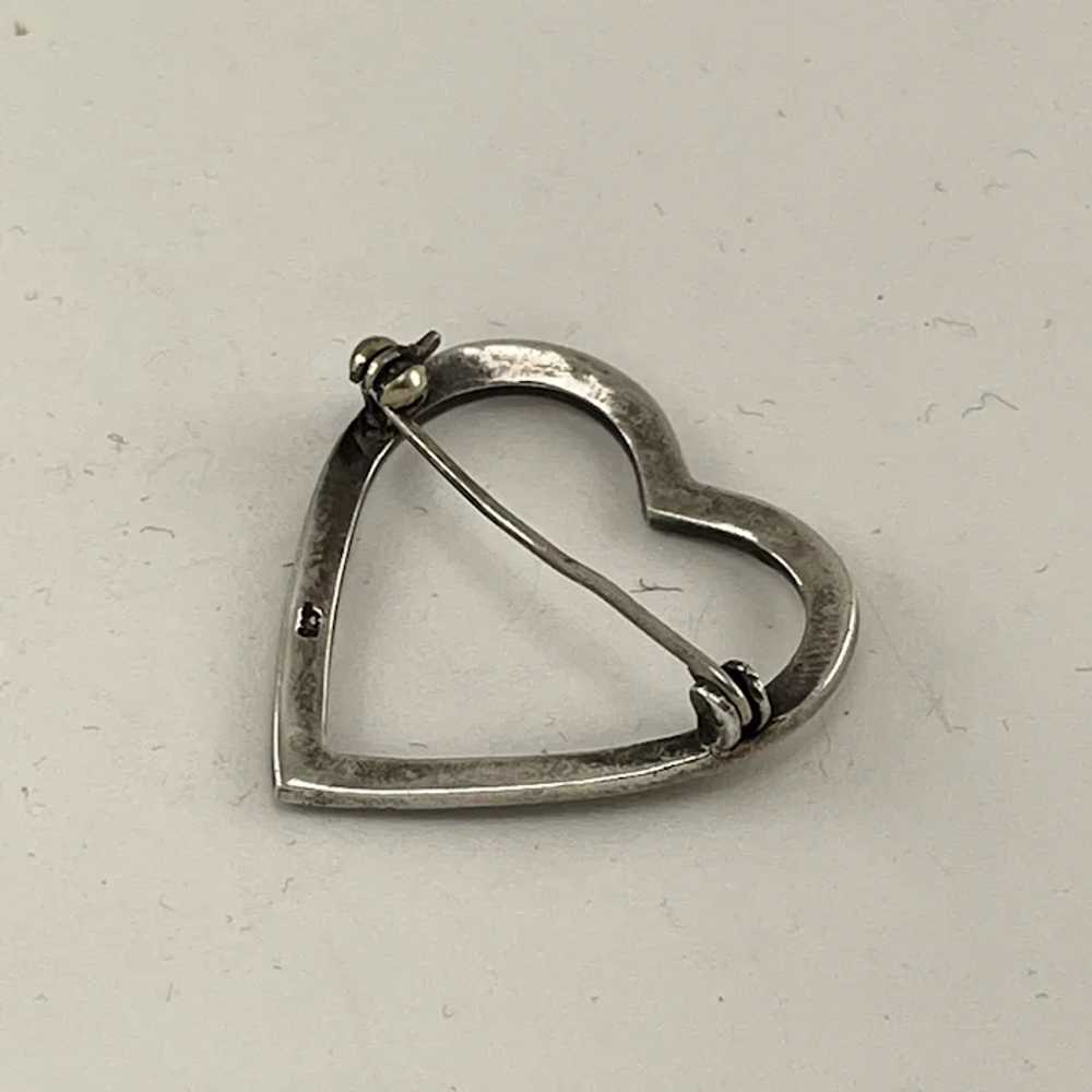 Sterling Silver Marcasite Vintage Heart Pin - image 5