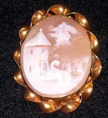 Antique Scenic Cameo Brooch 9K - image 1