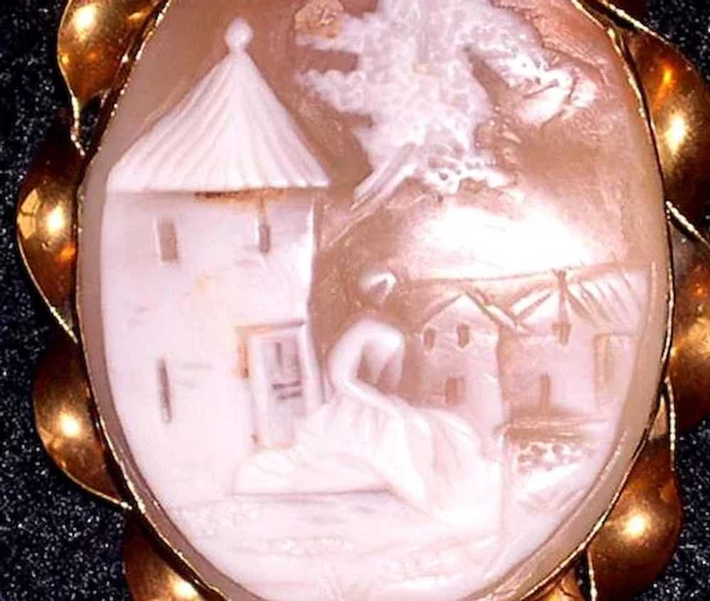 Antique Scenic Cameo Brooch 9K - image 3