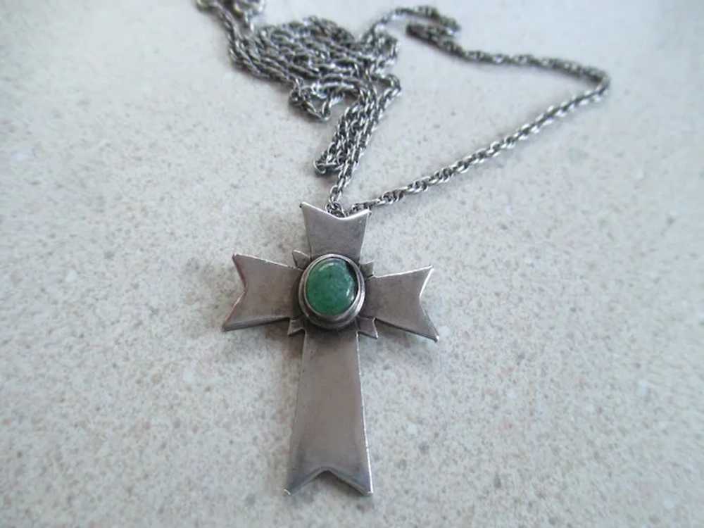 925 Sterling Silver Jade Cross Necklace - image 3