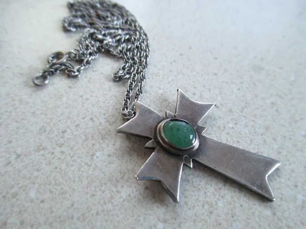 925 Sterling Silver Jade Cross Necklace - image 5