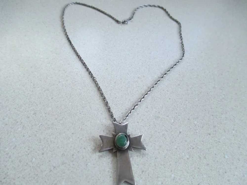 925 Sterling Silver Jade Cross Necklace - image 6