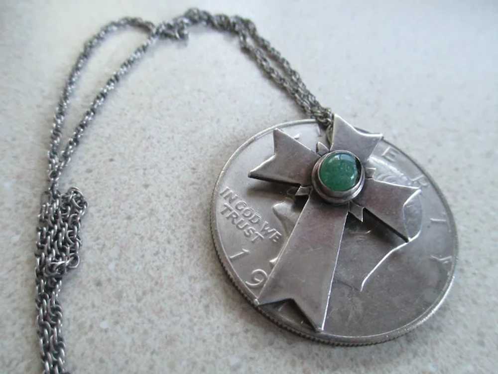 925 Sterling Silver Jade Cross Necklace - image 7