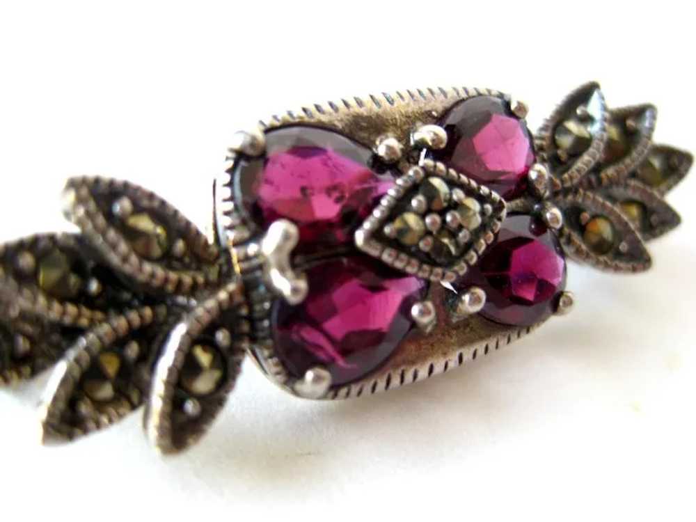 Vintage Amethyst Marcasite and Sterling Silver Pi… - image 4