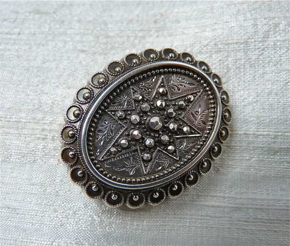 Antique Victorian Sterling Silver Etched Brooch - image 3