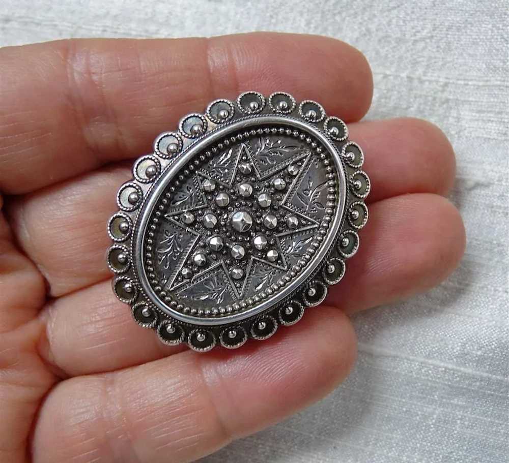 Antique Victorian Sterling Silver Etched Brooch - image 4