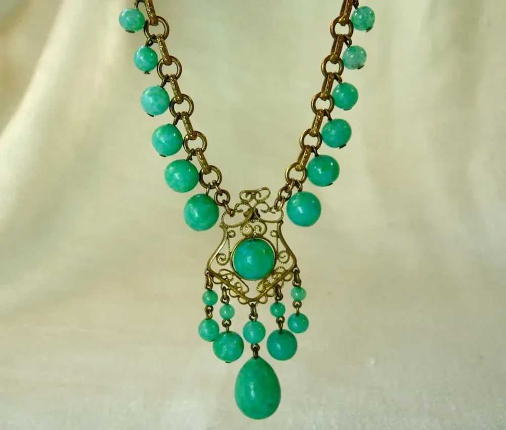 Art Deco Czech Peking Glass Necklace - Gem