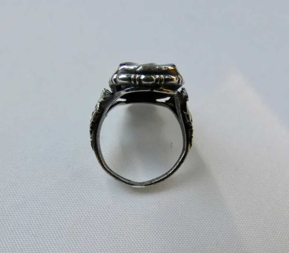 Art Deco Carved Onyx Sterling Silver Ring - image 9