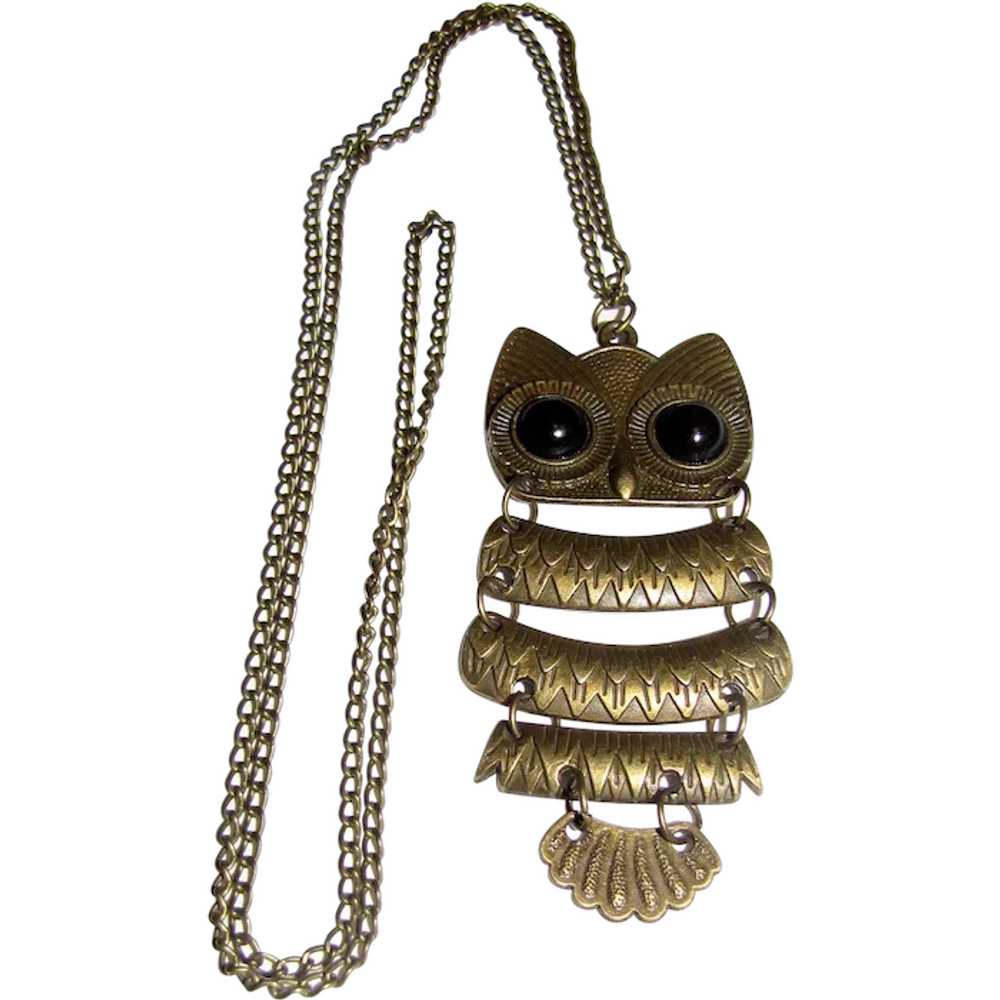 1970's Articulated Owl 24" Pendant Necklace - image 1