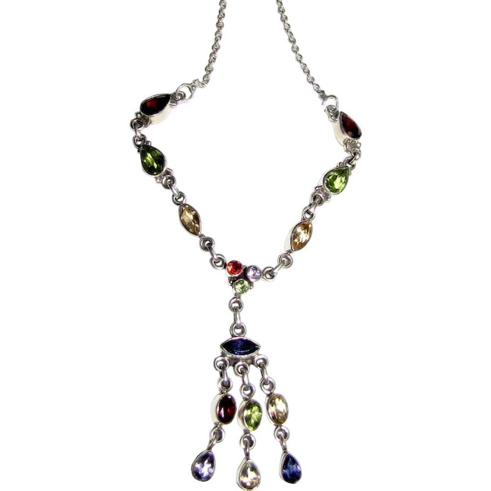 Sterling Multi Gemstone Festoon Necklace - image 1