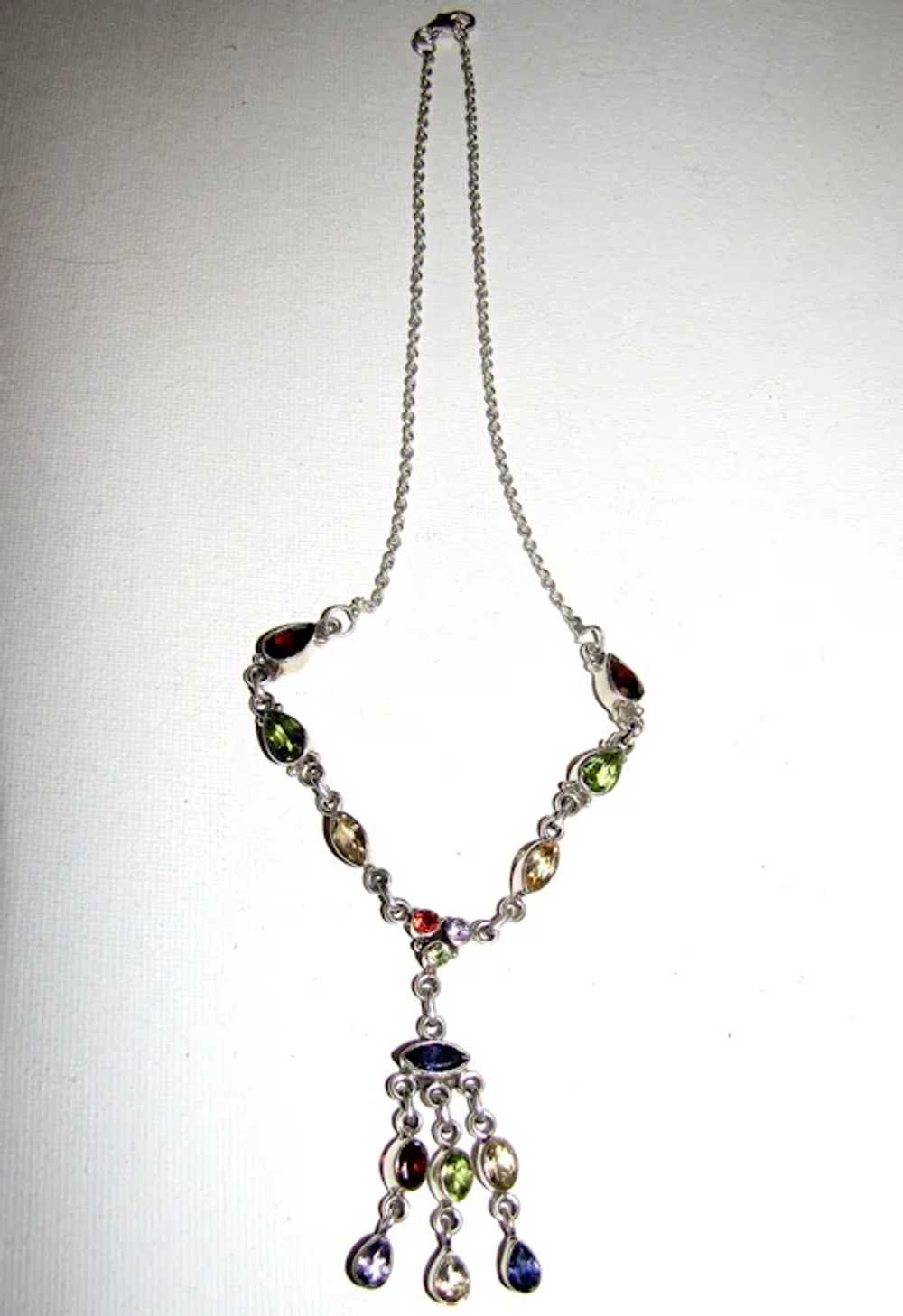 Sterling Multi Gemstone Festoon Necklace - image 2