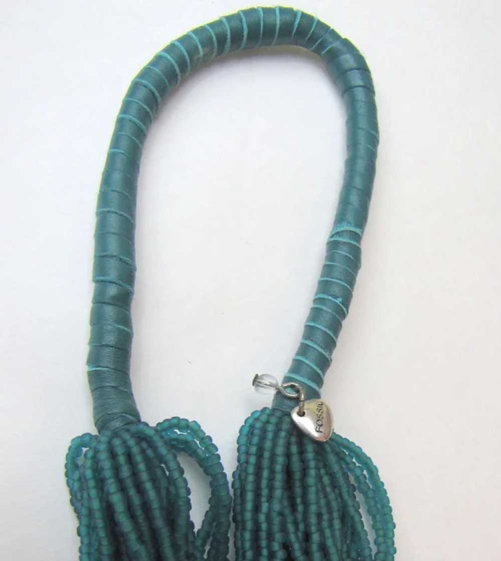 Fossil 34" Turquoise Micro Bead & Leather Necklace - image 3