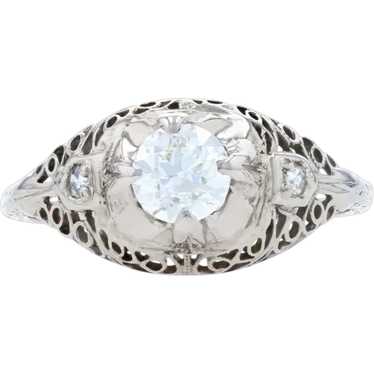 White Gold Diamond Art Deco Filigree Ring 18k Euro