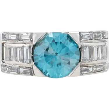 Platinum Blue Zircon & Diamond Ring - Round 4.20c… - image 1
