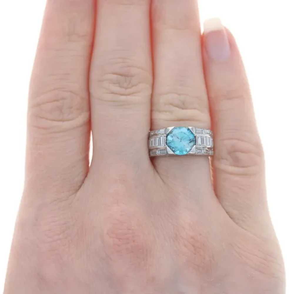 Platinum Blue Zircon & Diamond Ring - Round 4.20c… - image 2