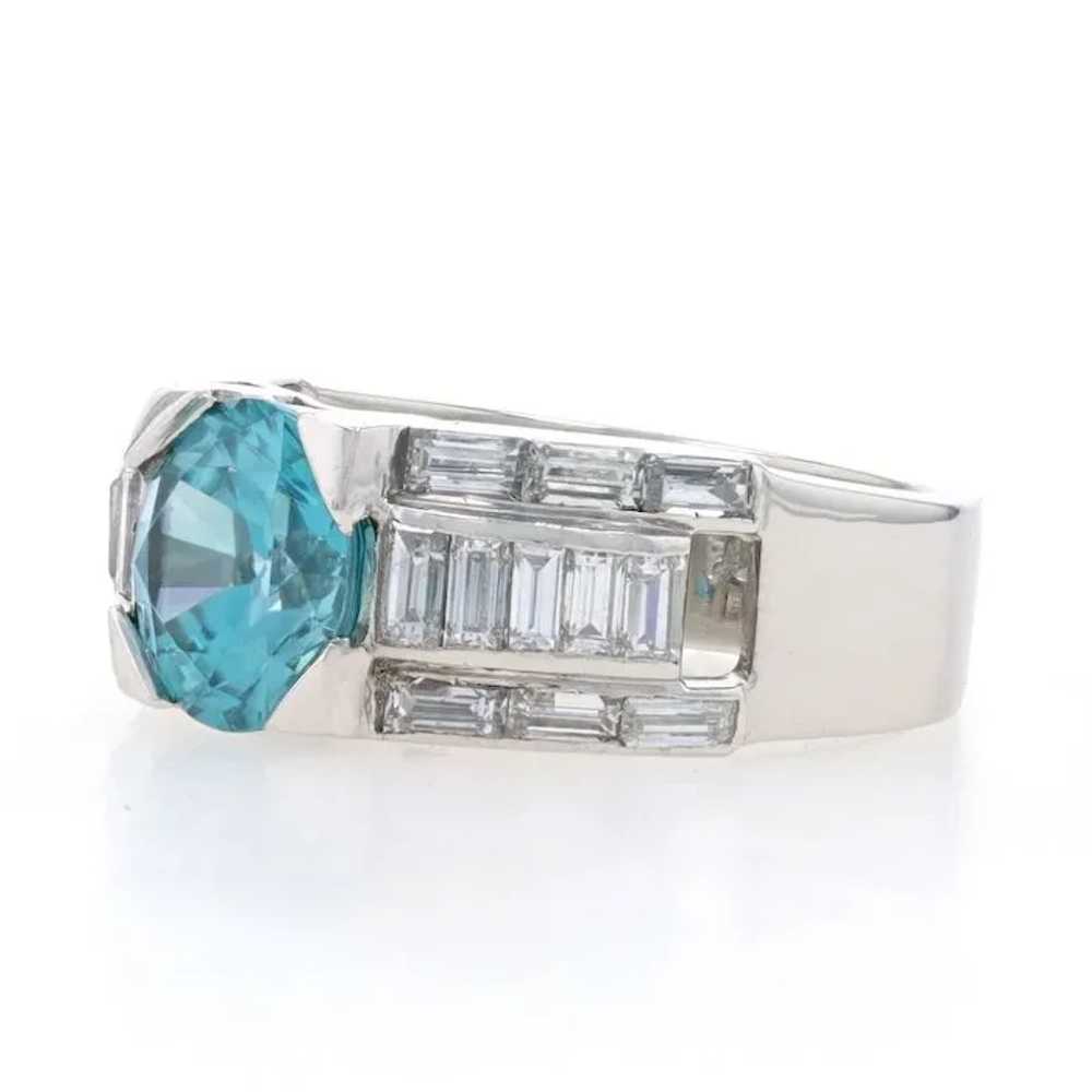 Platinum Blue Zircon & Diamond Ring - Round 4.20c… - image 3