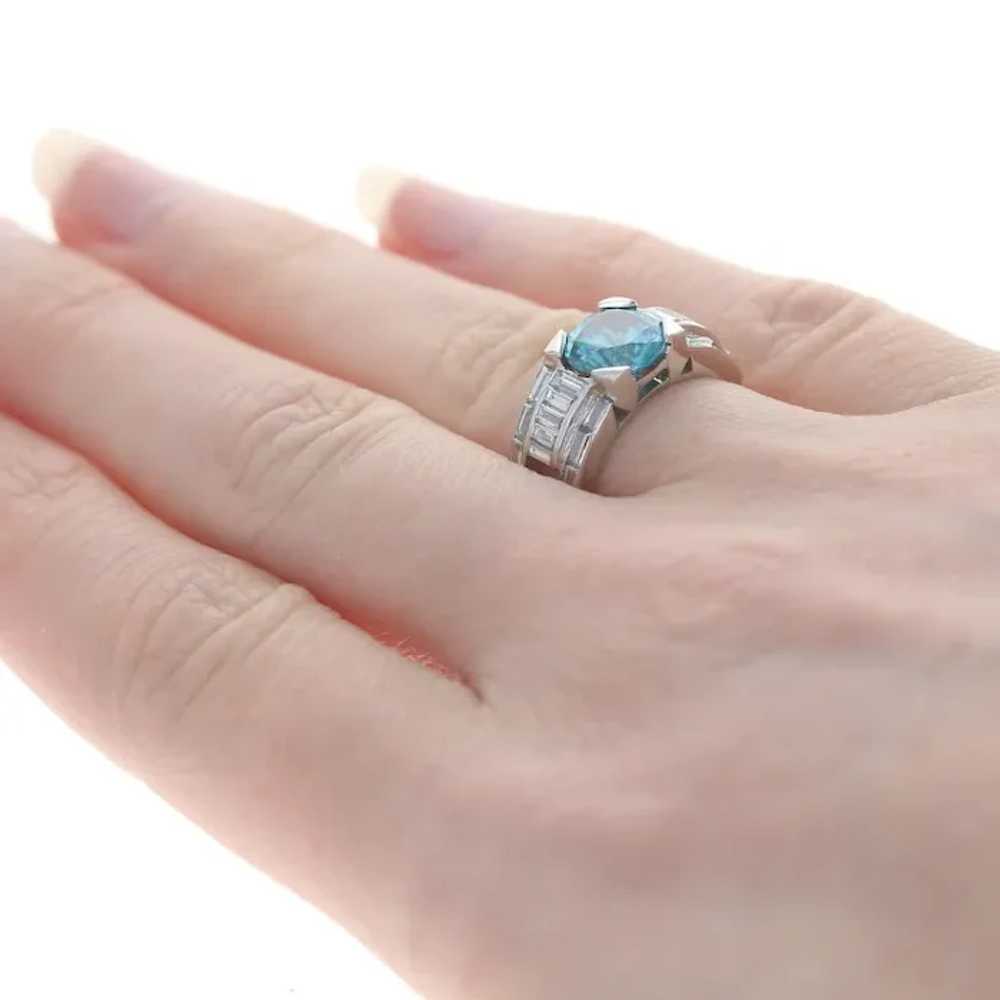 Platinum Blue Zircon & Diamond Ring - Round 4.20c… - image 4