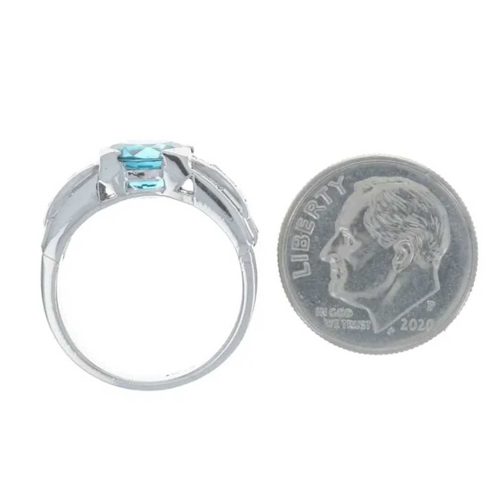 Platinum Blue Zircon & Diamond Ring - Round 4.20c… - image 5