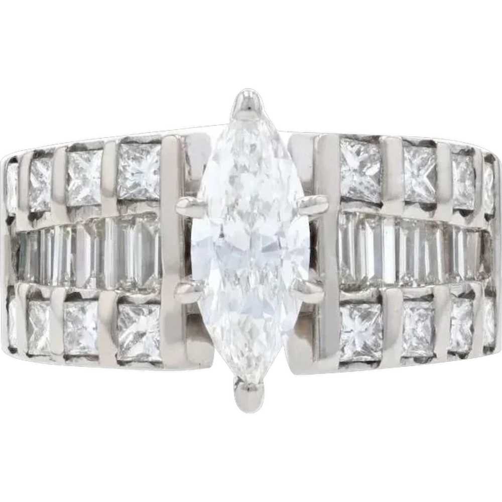 White Gold Diamond Ring - 18k Marquise Cut 2.86ct… - image 1