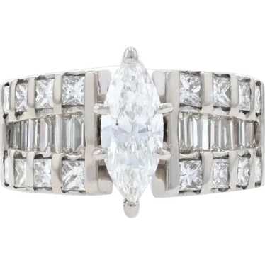White Gold Diamond Ring - 18k Marquise Cut 2.86ct… - image 1
